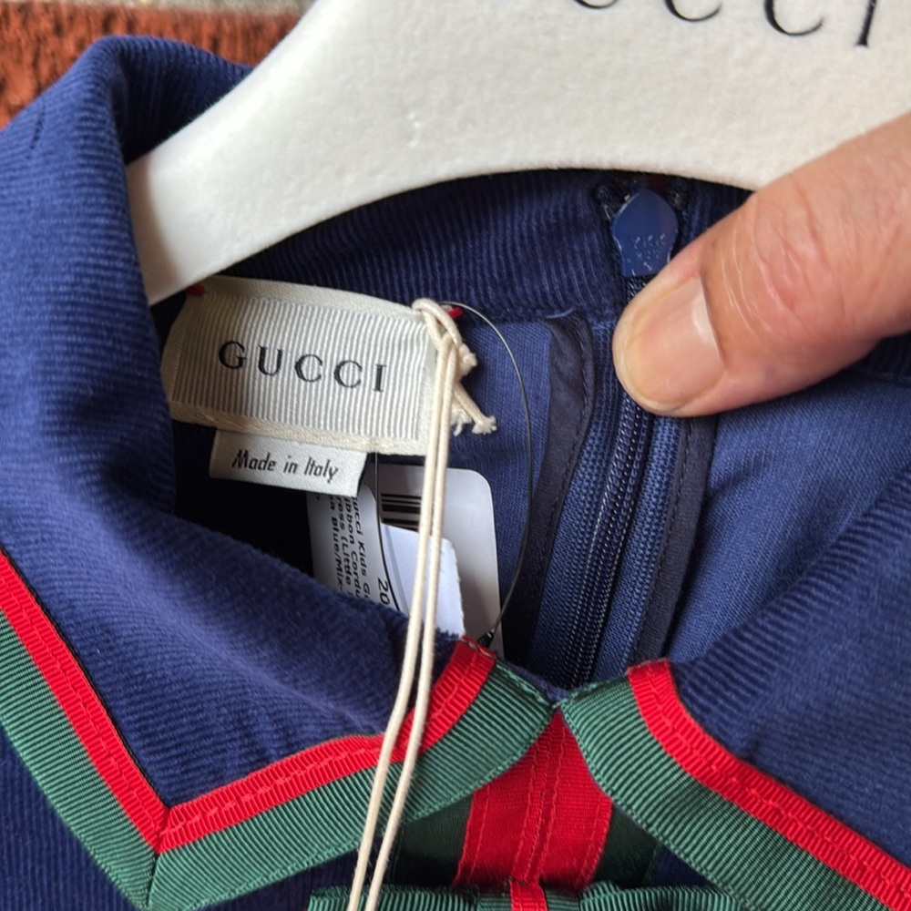 Gucci girl dress RIBBON CORDUROY short sleeve blue NWT - Picture 5 of 9